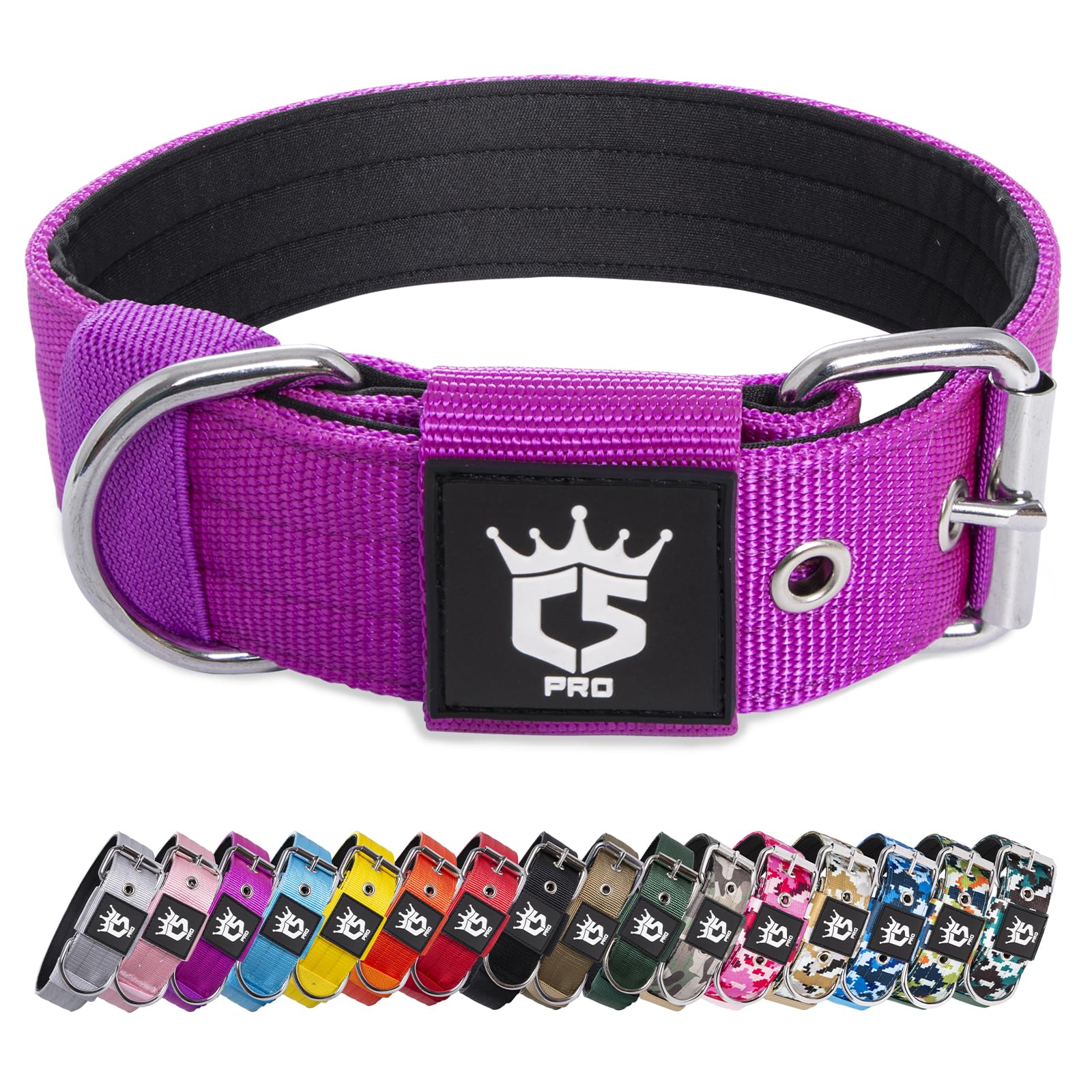 Collar TSPRO 1,5-pulgadas púrpura con anillo en D para correa segura.
