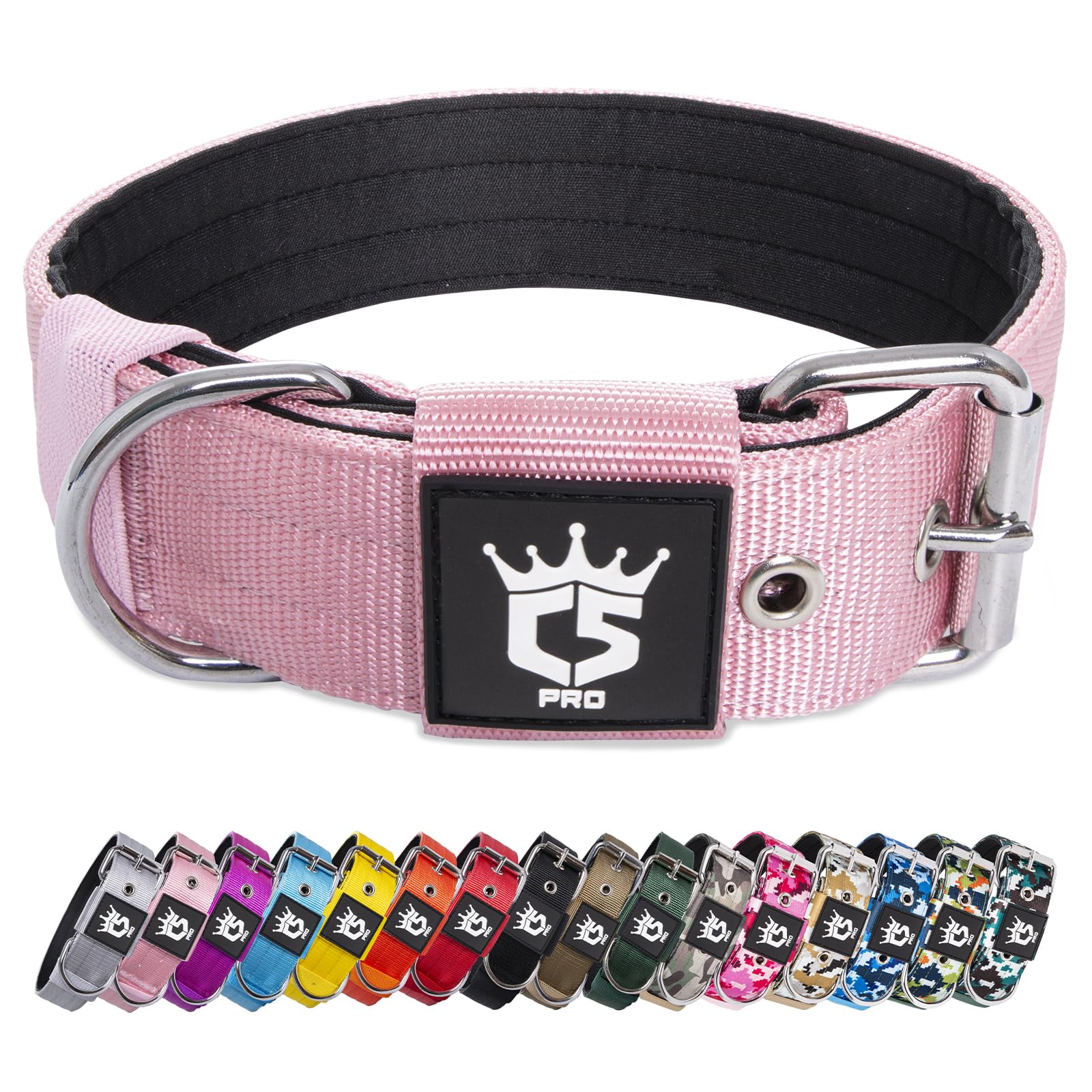 Collar táctico TSPRO rosa de 1.5 pulgadas con acolchado suave para uso diario.