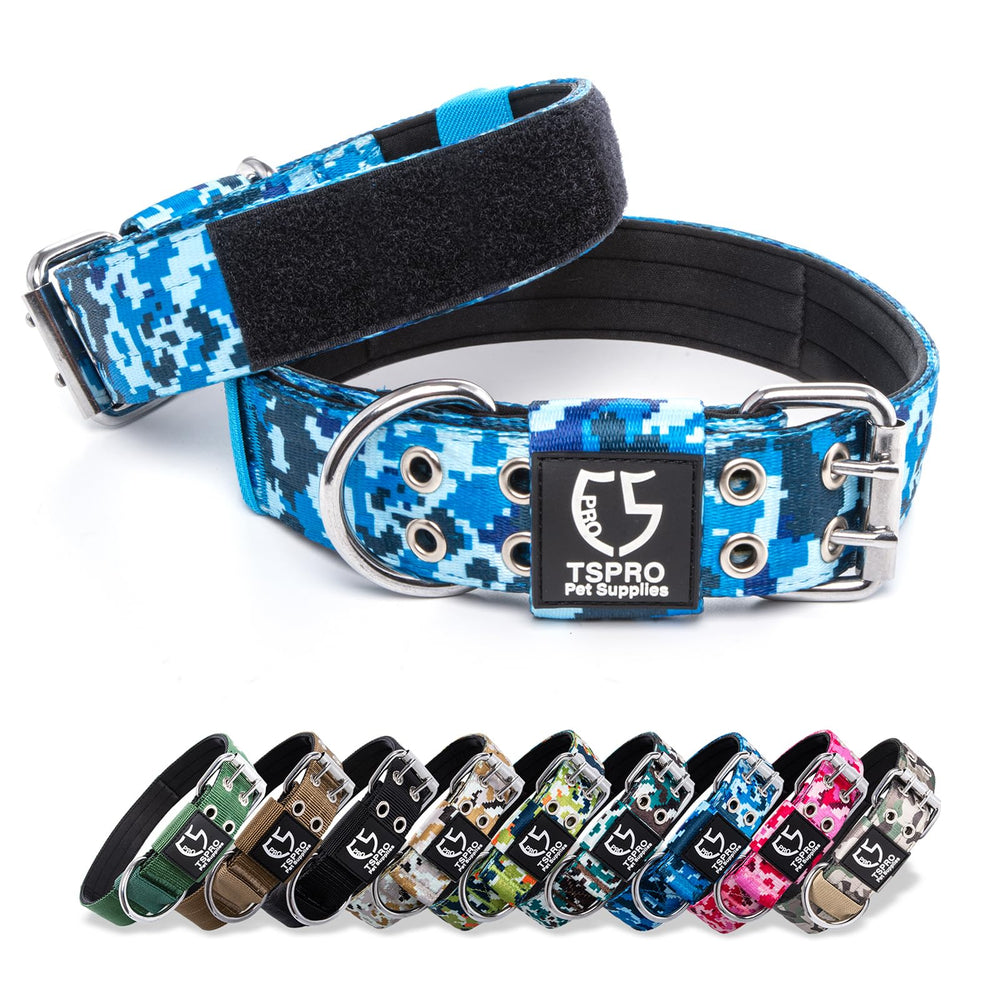 TSPRO collar táctico para perro con parche y camuflaje azul