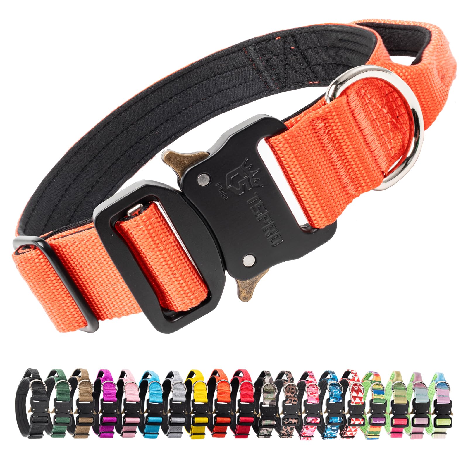 Collar TSPRO táctico para perro con asa, control seguro durante paseos.