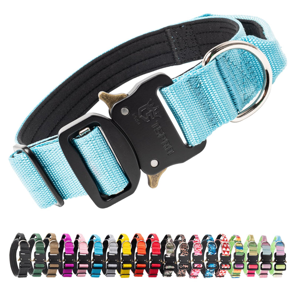 TSPRO collar táctico azul con mango para control seguro en paseos.