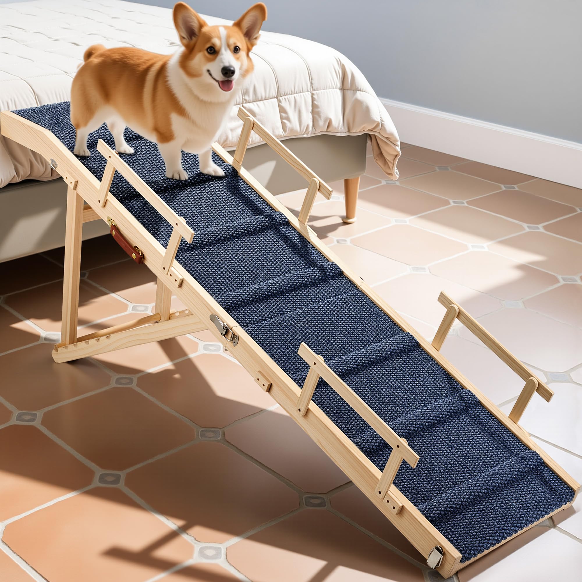 Tsukiko rampa para cama con barandas, facilita subir y bajar con seguridad