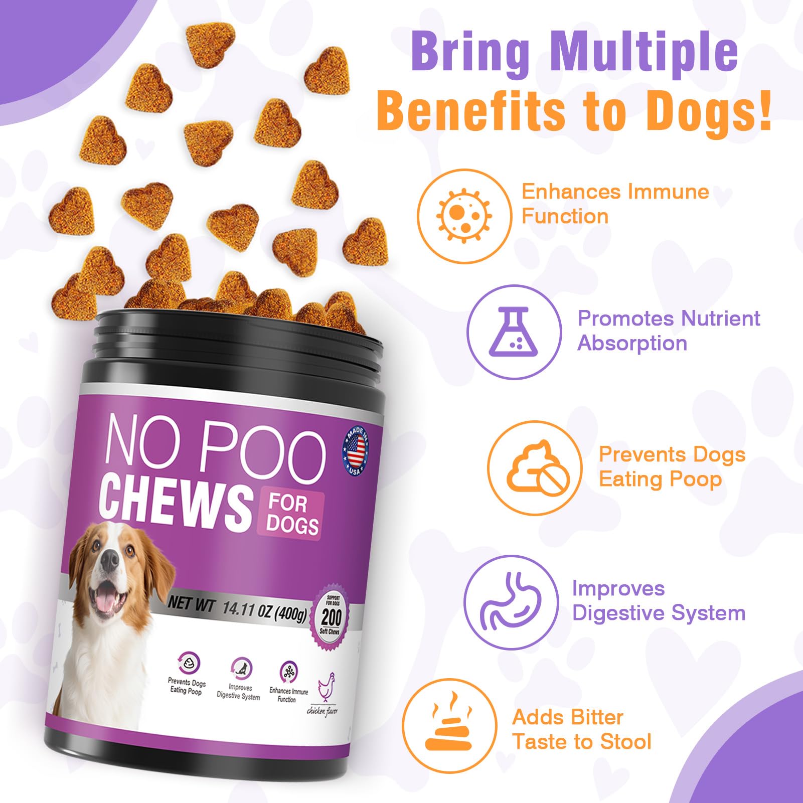 TTIXRL perro masticando No Poo chew, fomenta hábitos alimentarios más estables.