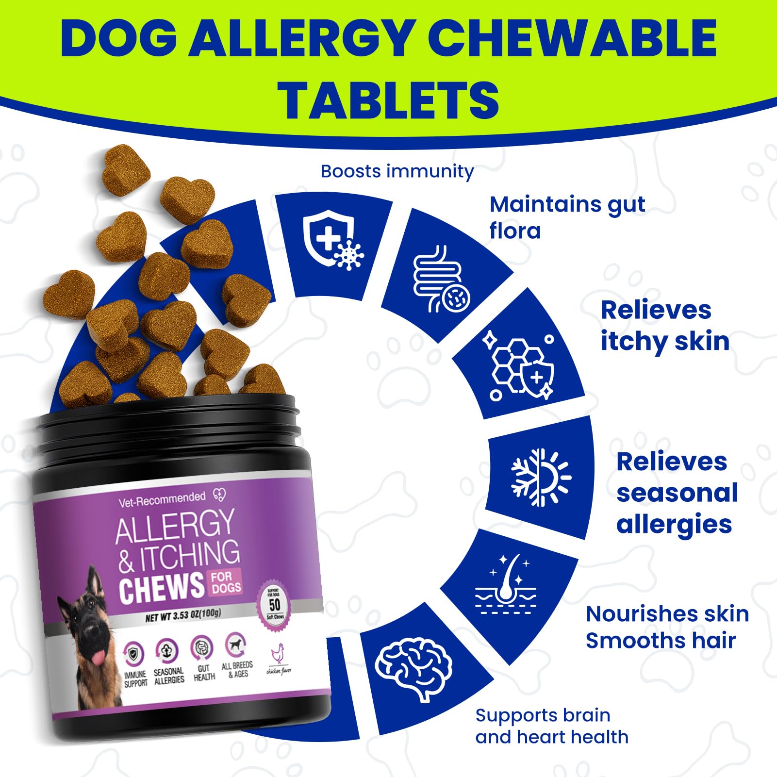 TTLXBL Alergia para perros sabor pollo: masticables sabrosos para mayor aceptación.