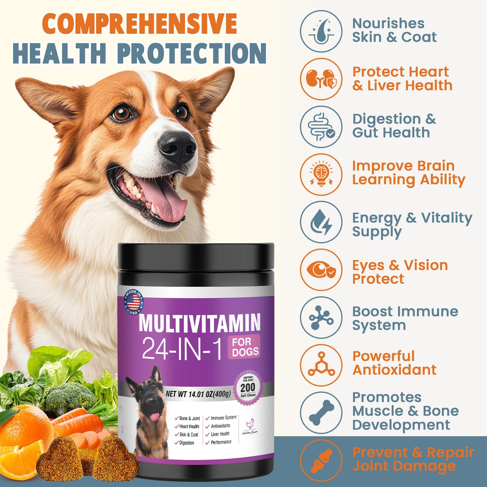 TTLXBL comprimidos masticables para perros, apoyo nutricional diario