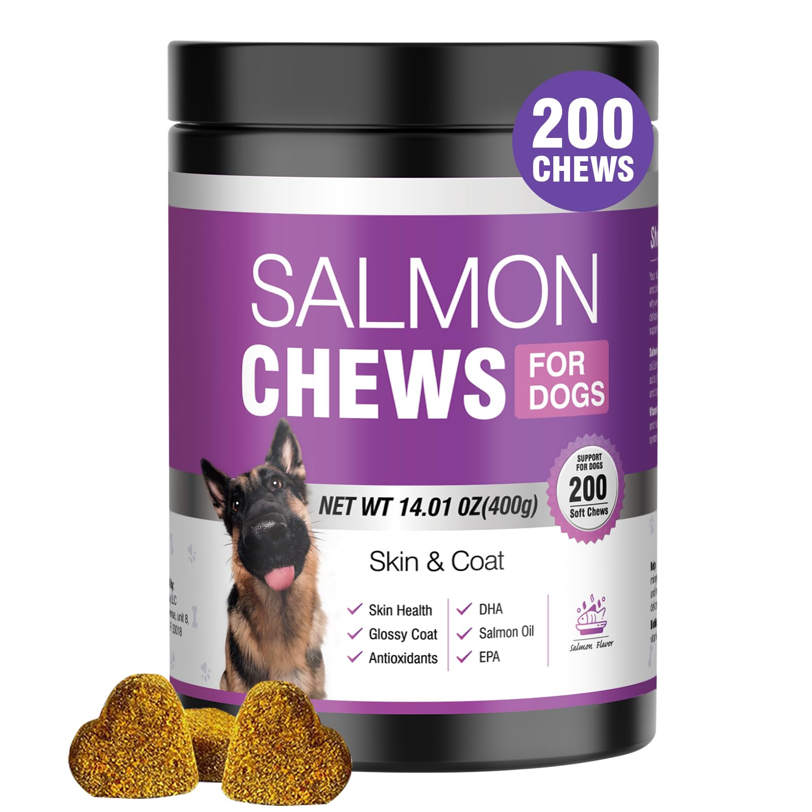 TTLXBL Omega-3 para perros, frasco de salmón, fácil dosificación diaria