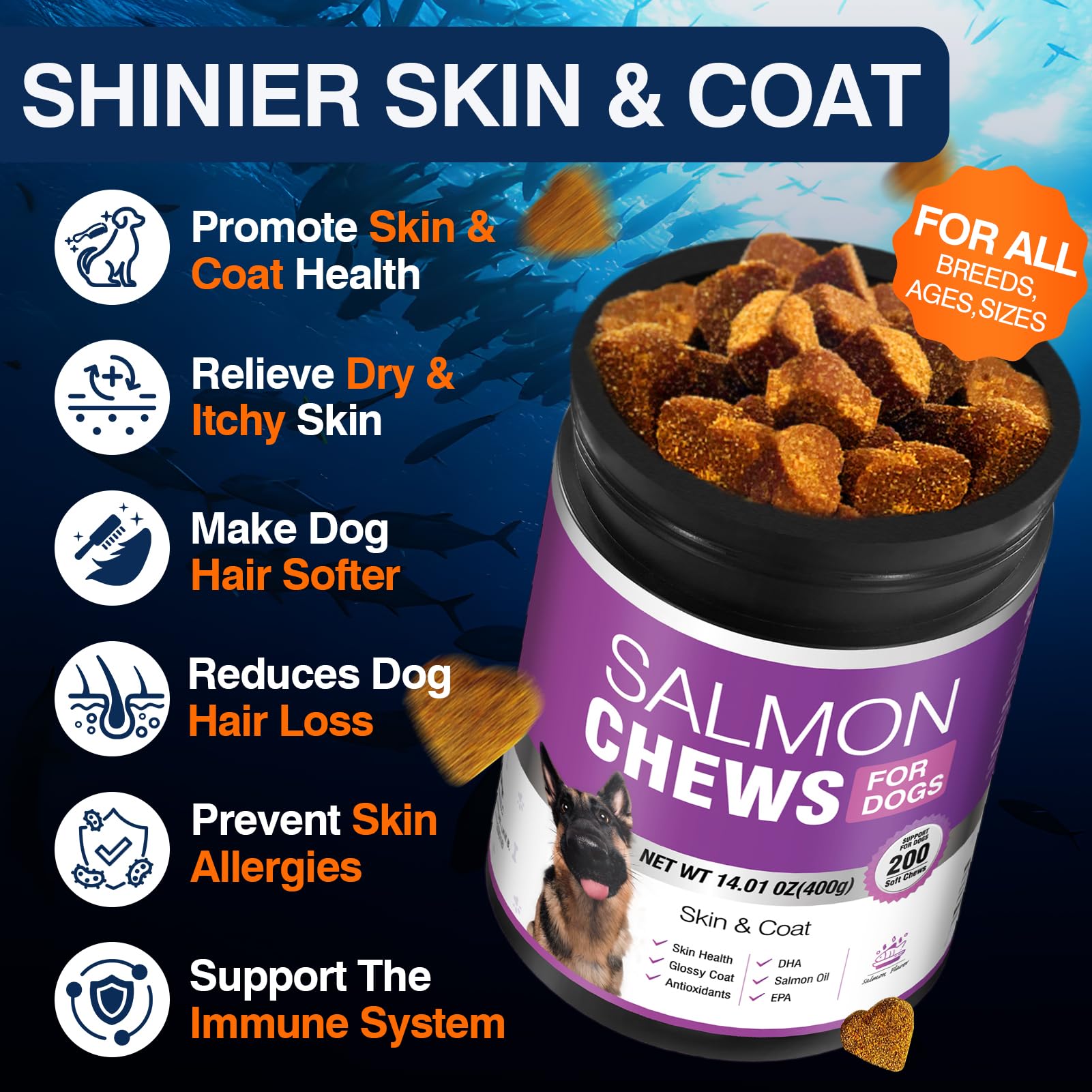 TTLXBL Omega-3 para perros, pelaje más brillante con aceite de salmón