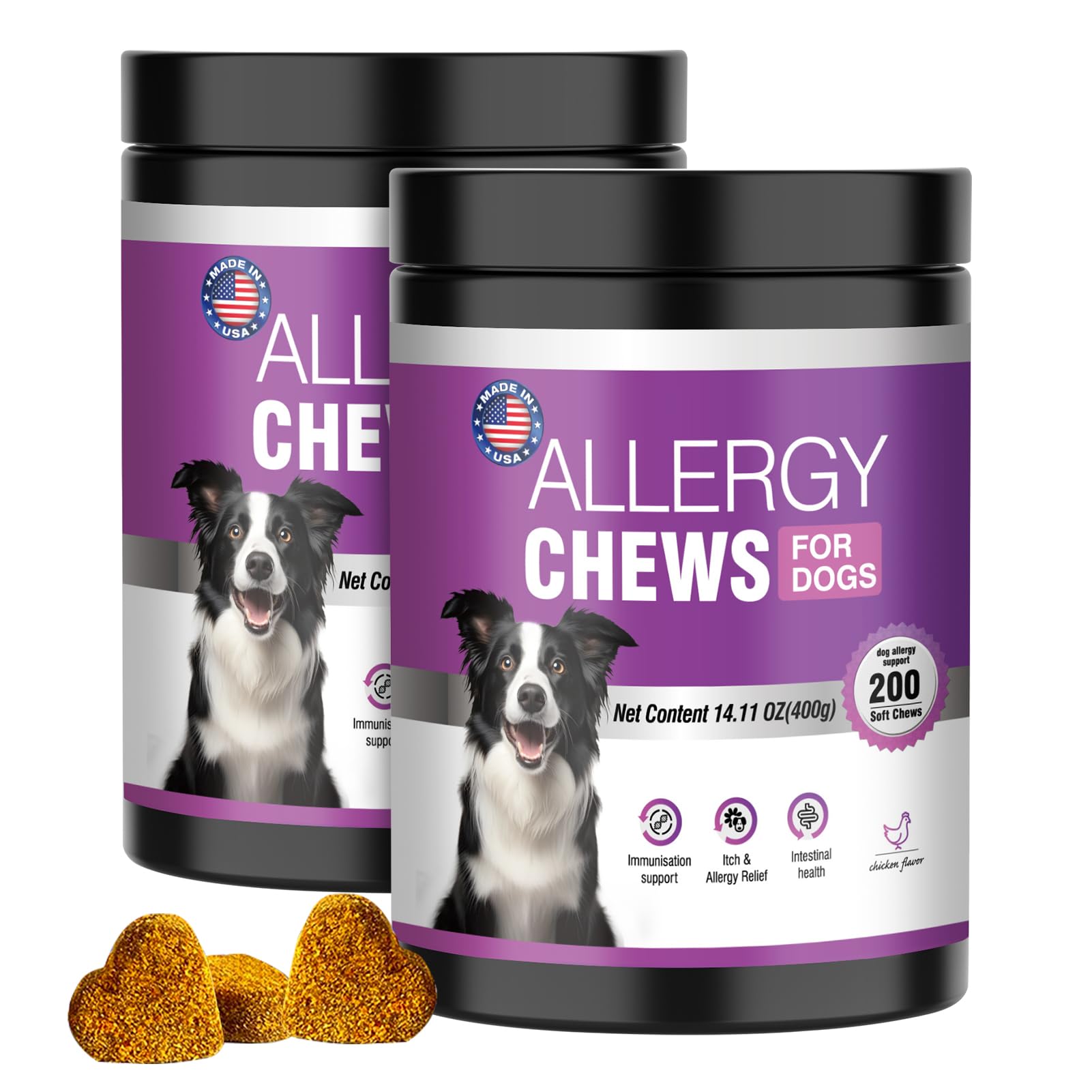 TTLXRI masticables-alergia-canina-400-unidades para alivio de picazón y apoyo a la piel