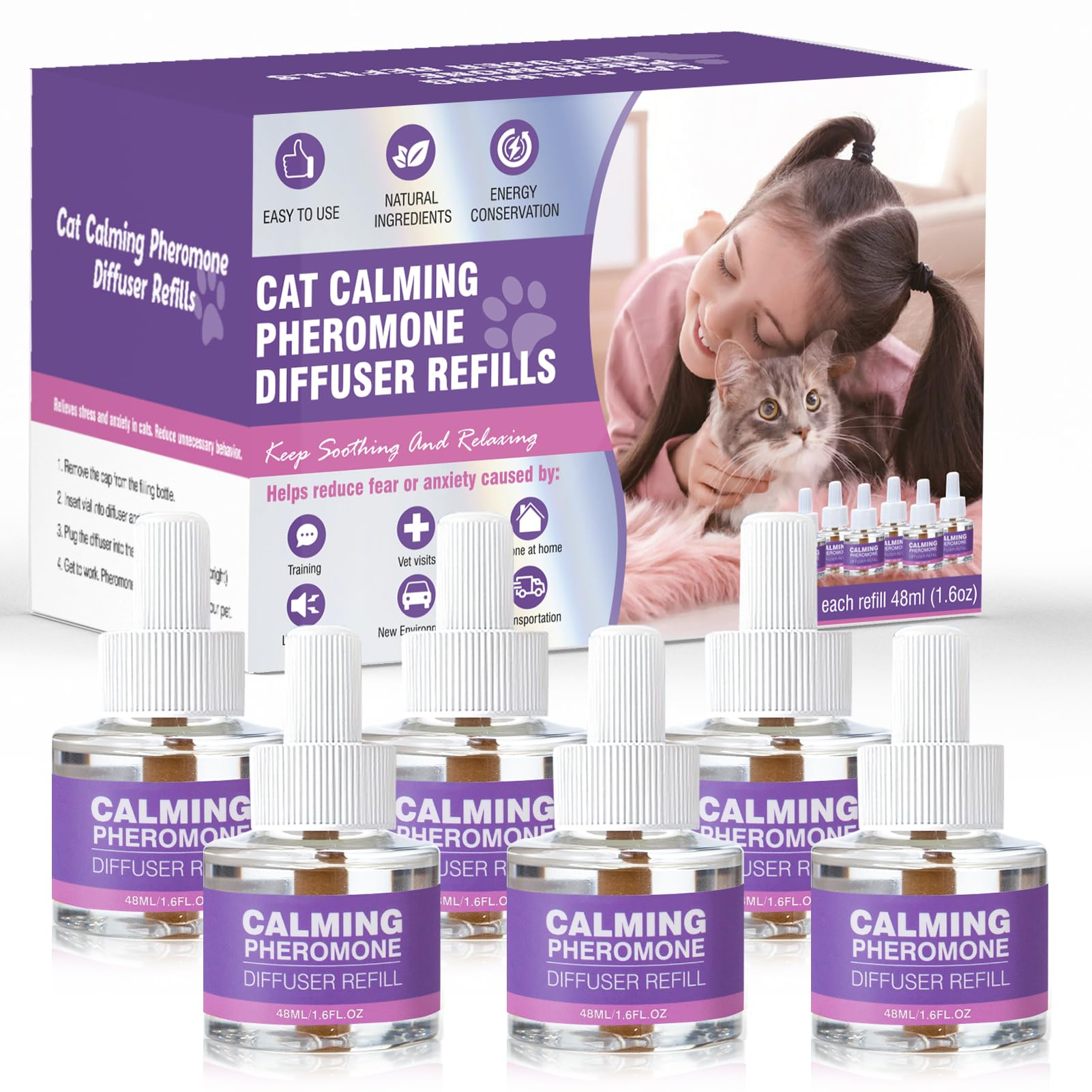 TTLXRL recargas para difusor de feromonas para gatos, 48 ml, promueven calma en casa