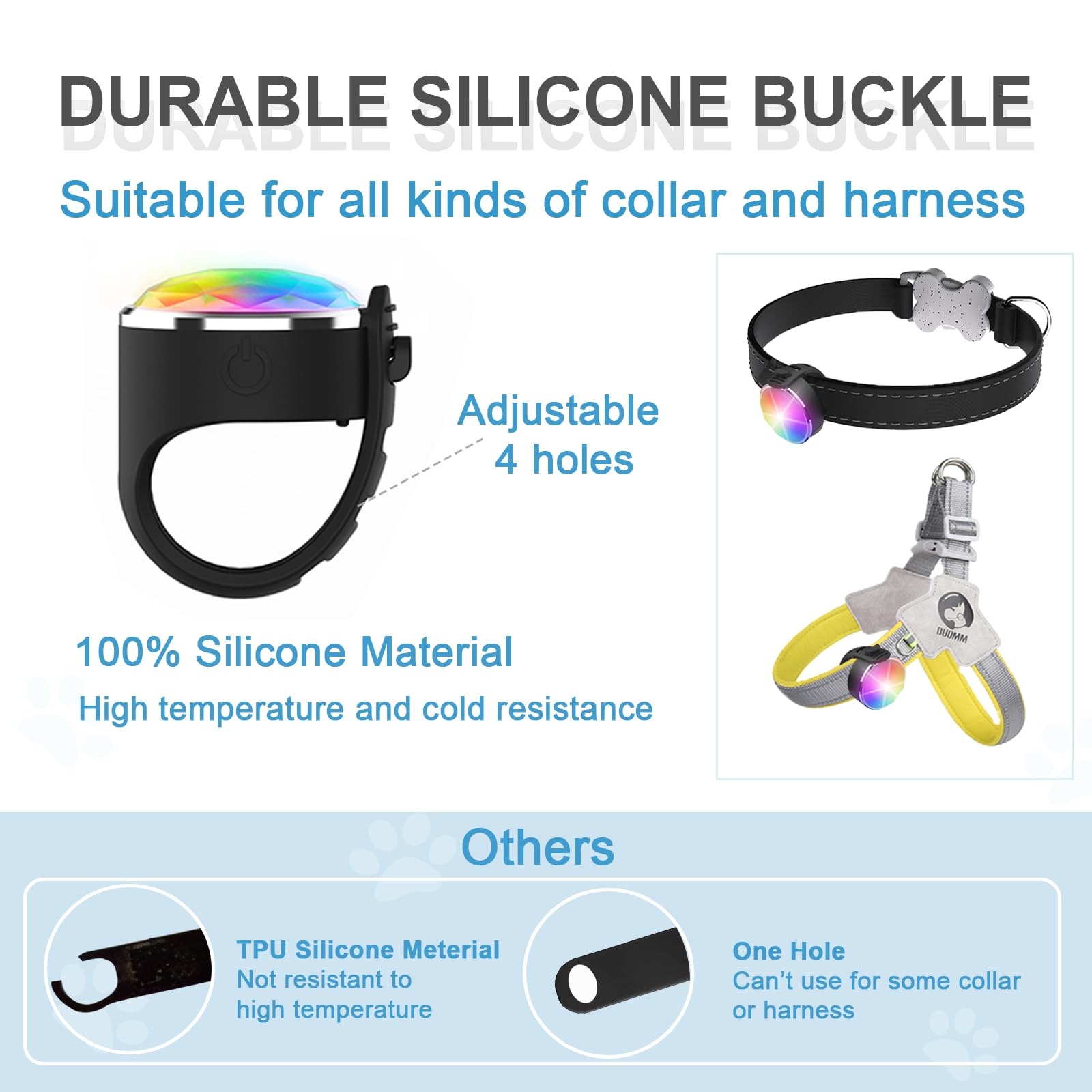 Luz Tubasion con hebilla de silicona ajustable para cualquier collar.