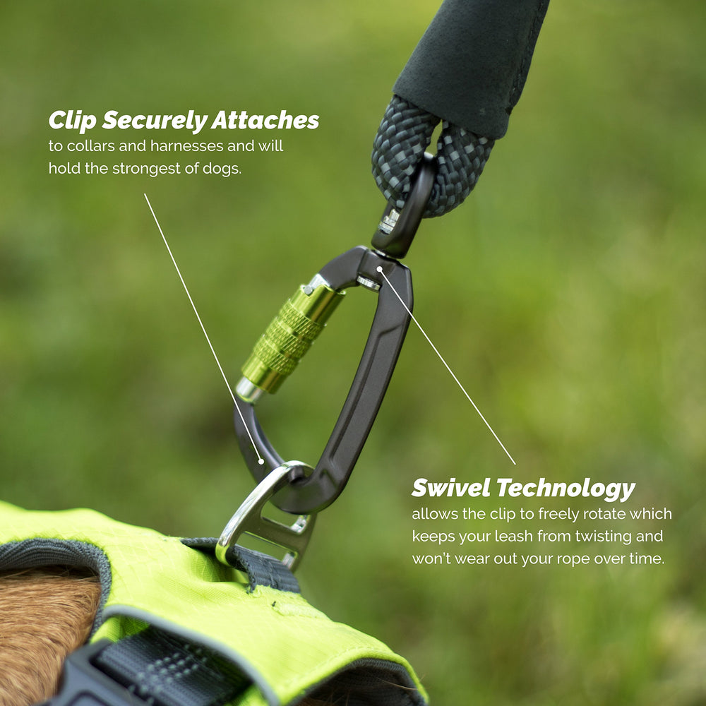 Tuff Mutt mosquetón de aluminio con giro para seguridad durante paseos.
