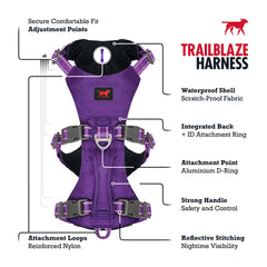 Arnés Tuff Pupper ajuste seis puntos, vista lateral, ajuste personalizado para comodidad.