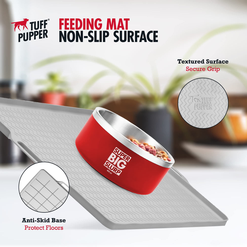 Tuff Pupper borde elevado para contener comida y agua.