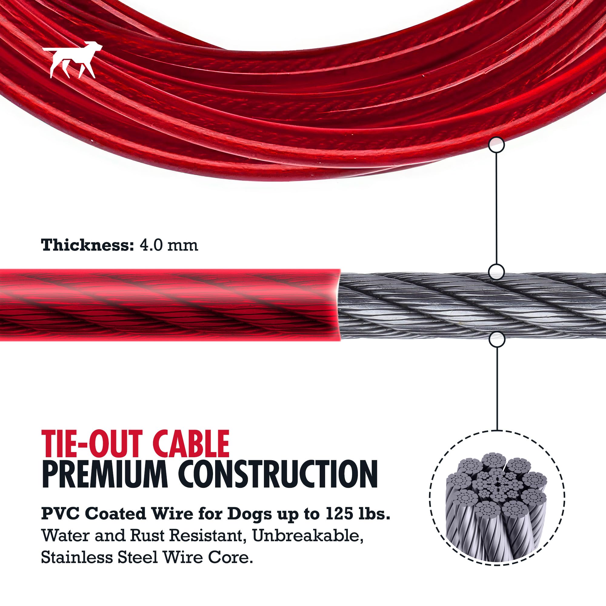 Cable recubierto de PVC impermeable para mayor durabilidad y limpieza.