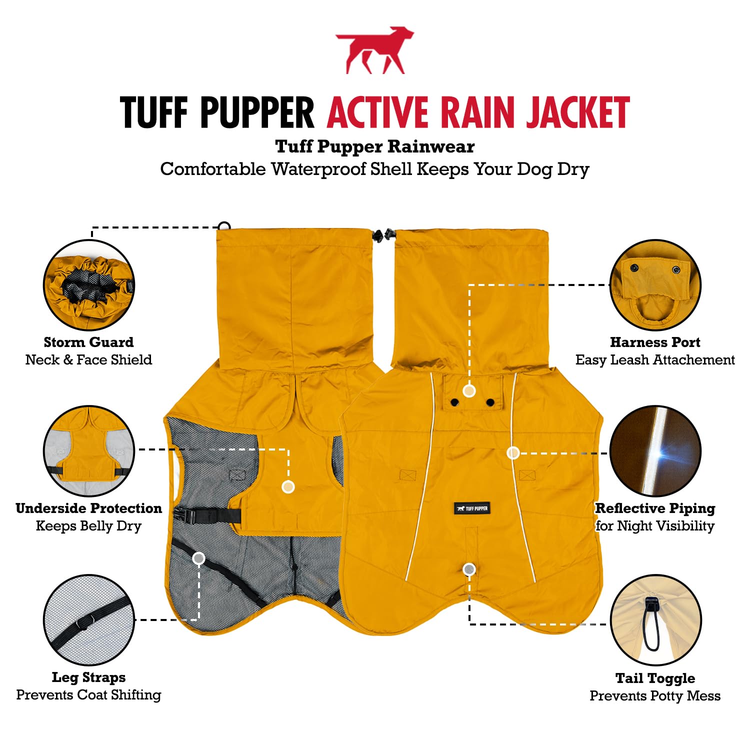 Tuff Pupper chubasquero para perros, dorsal, diseño ligero