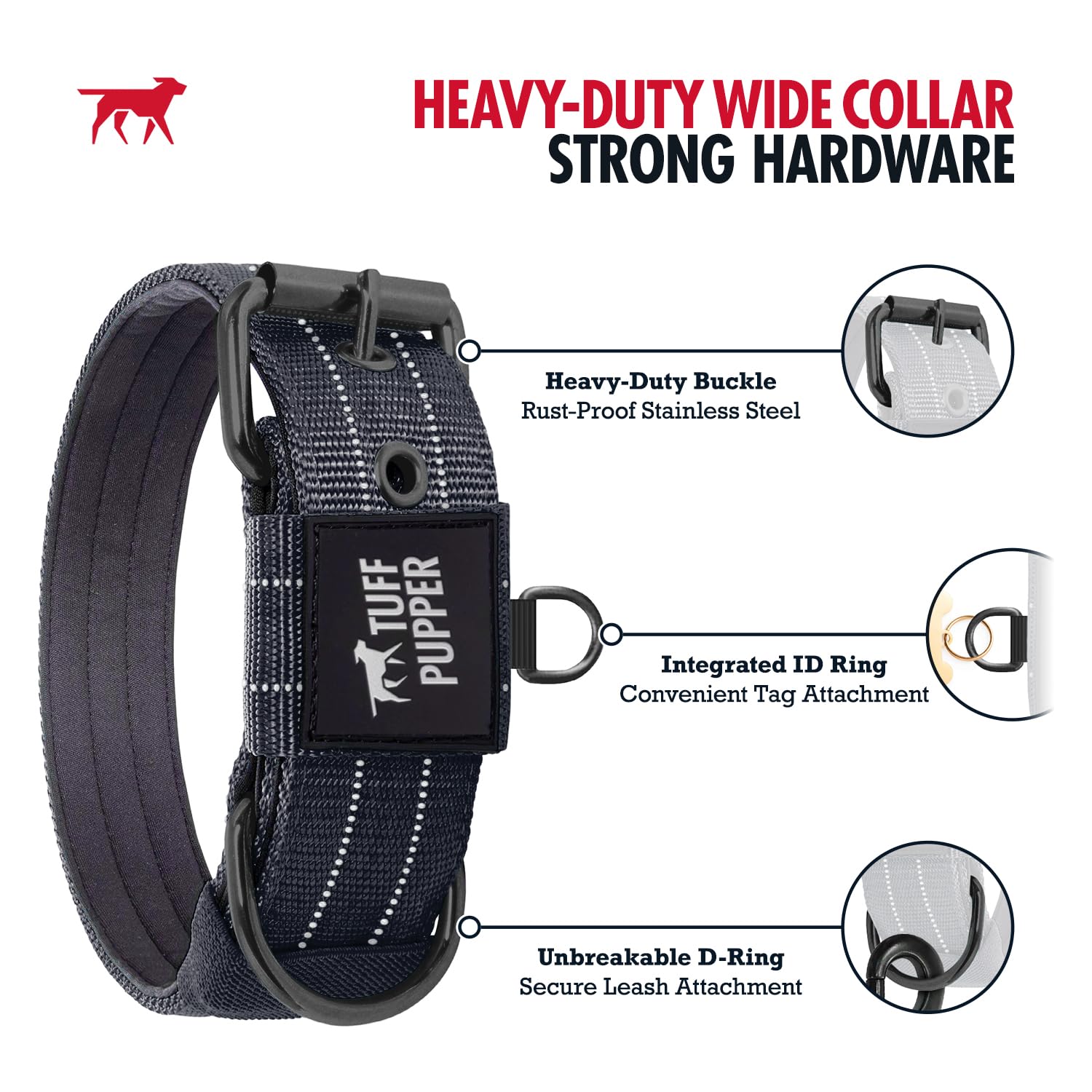 Collar de nylon 1000D de Tuff Pupper, alta durabilidad para entrenamientos