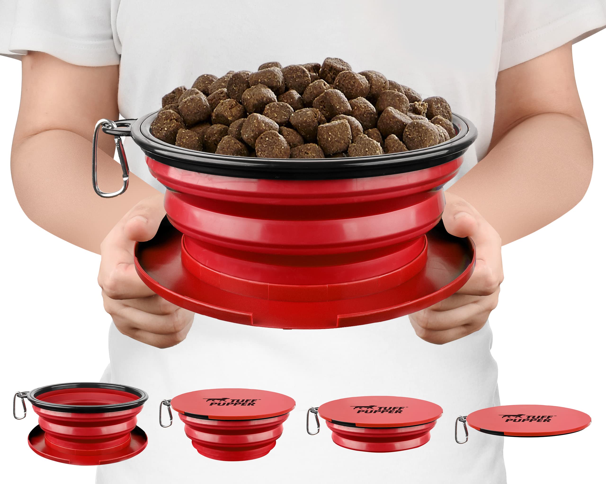 Tuff Pupper SuperBigSlurp, cuenco plegable rojo de 60 oz para viajes con perros