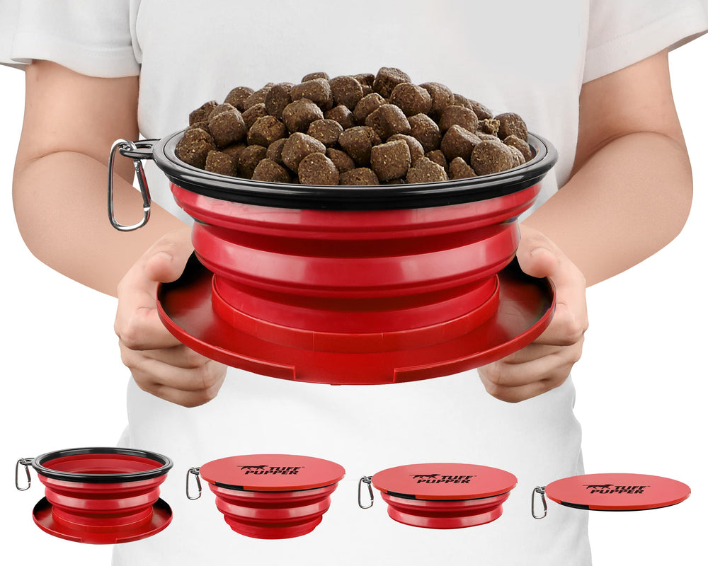 Tuff Pupper SuperBigSlurp, cuenco plegable rojo de 60 oz para viajes con perros
