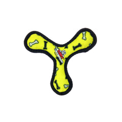 TUFFY Tuffy Jr Bowmerang Hueso Amarillo, vista frontal, perfecto para perros pequeños y juegos ligeros.