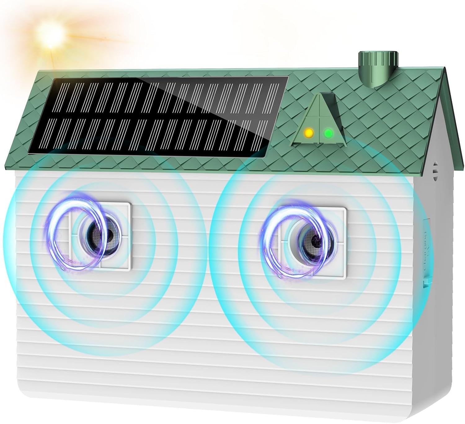 Dispositivo anti-ladridos exterior de tuncate con energía solar, ideal para reducir ruidos en exteriores.