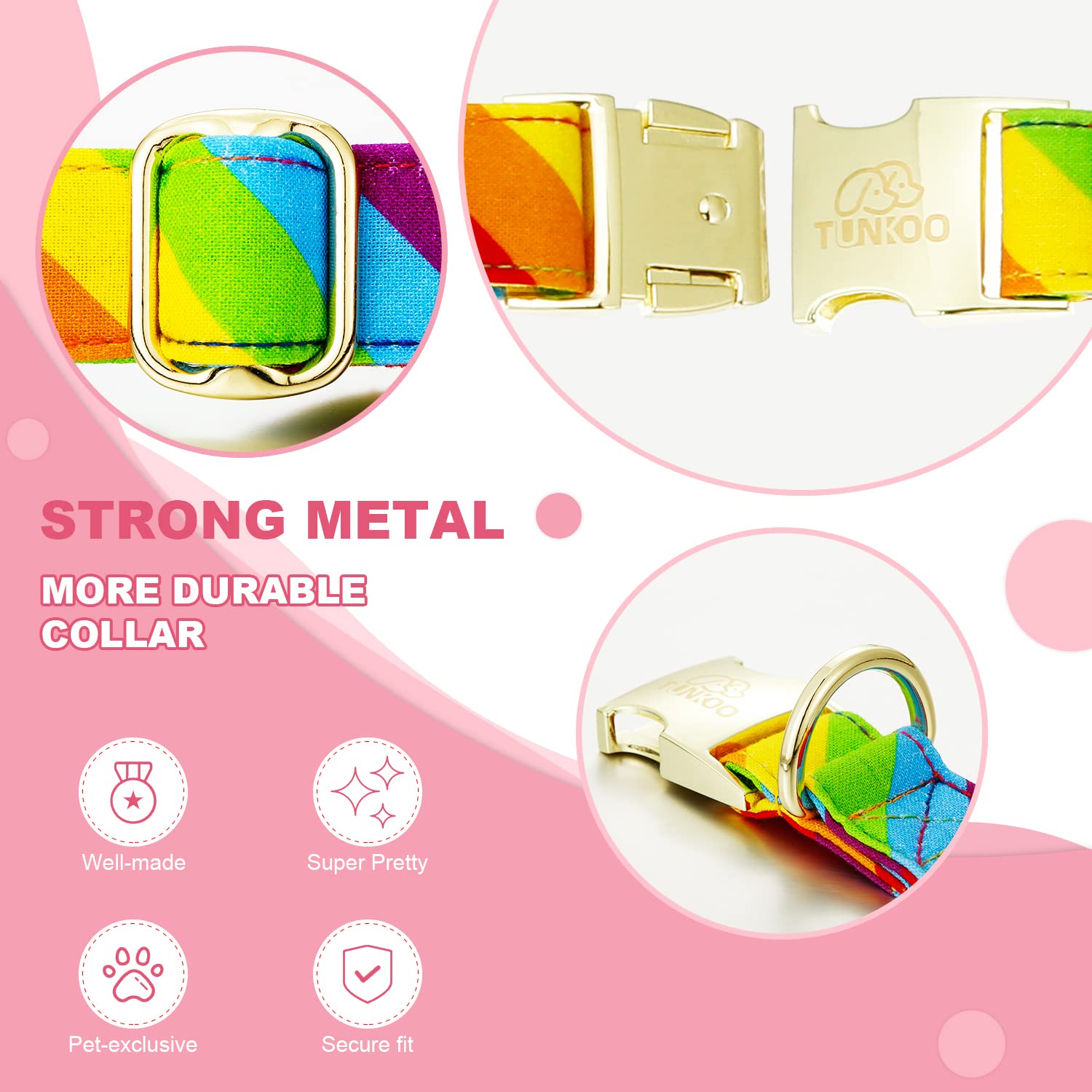 Tunkoo collar arcoiris, ajuste cómodo para perros medianos durante caminatas largas.