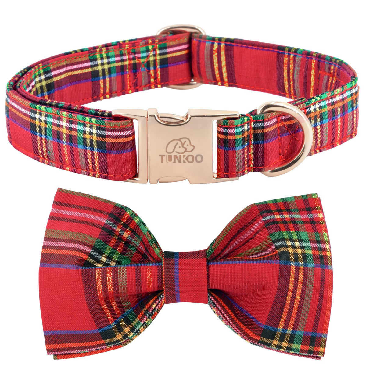 Tunkoo collar navidad con cuadros y lazo elegante para paseos festivos