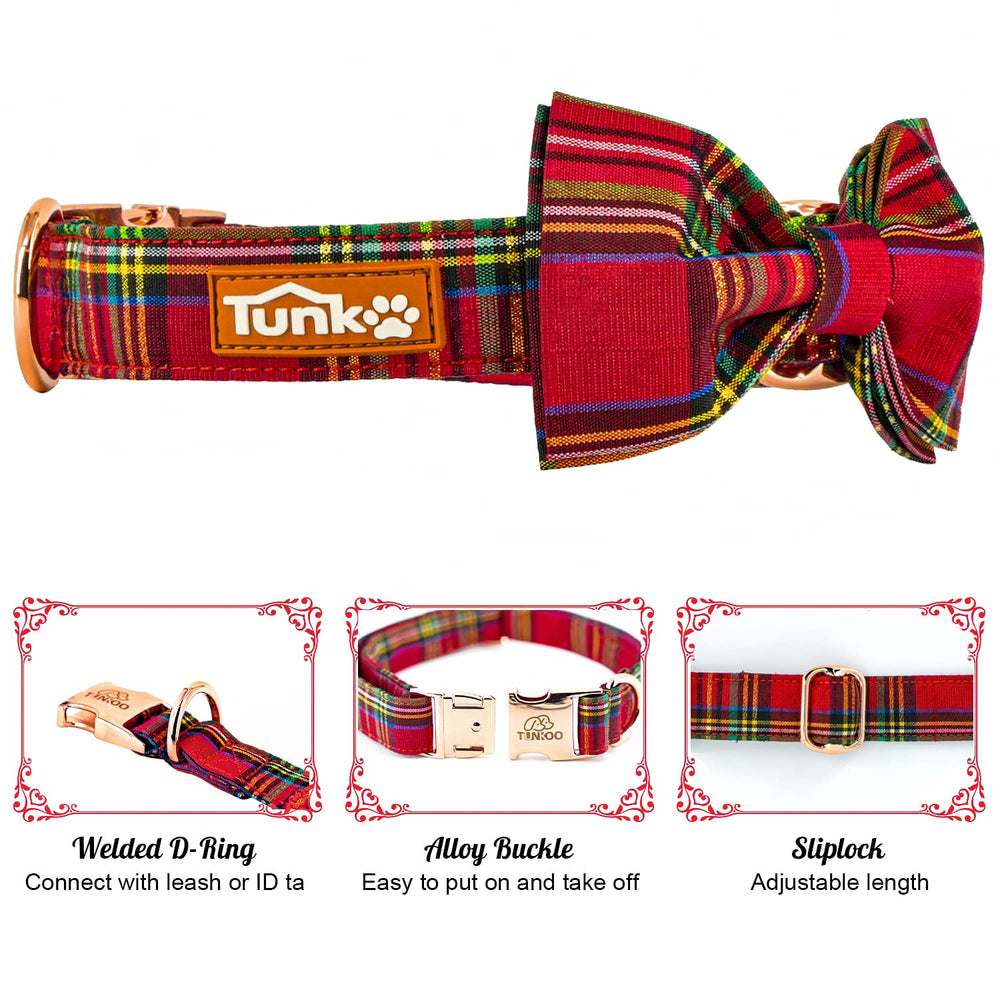 Tunkoo collar navidad con lazo, cómodo y ajustable para perros pequeños