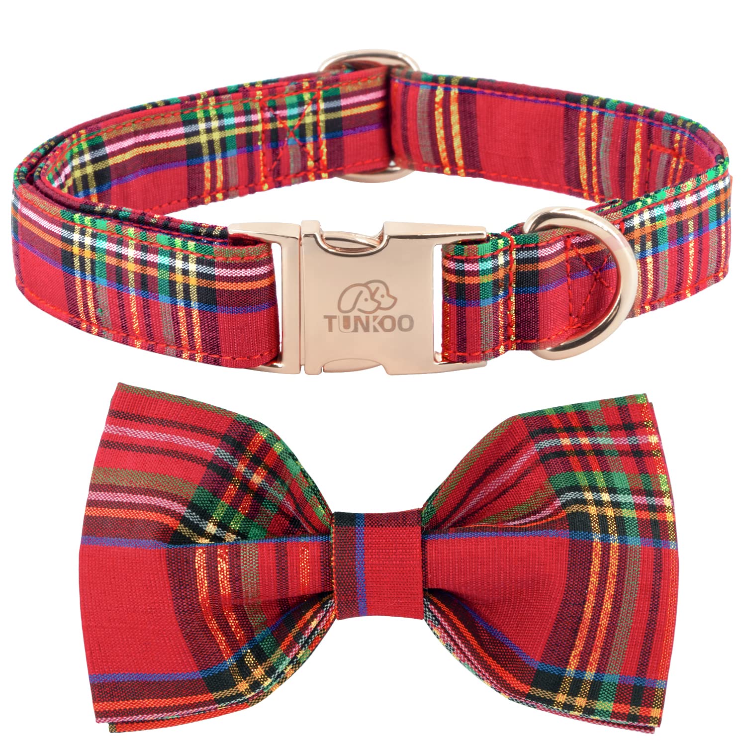 Tunkoo collar navidad cuadros lazo, ideal para fiestas y paseos festivos.