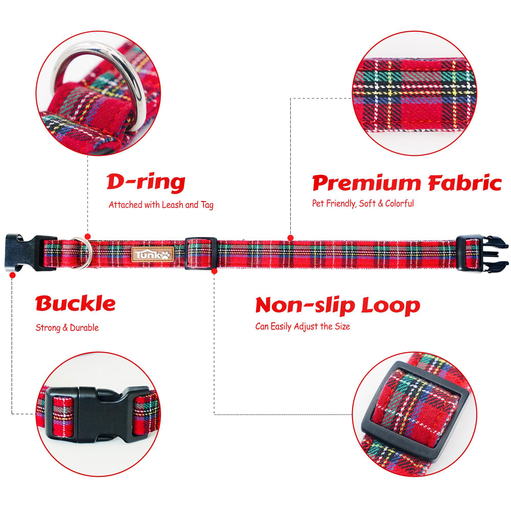 Collar Tunkoo navidad plaid para perro grande, diseño llamativo para eventos.