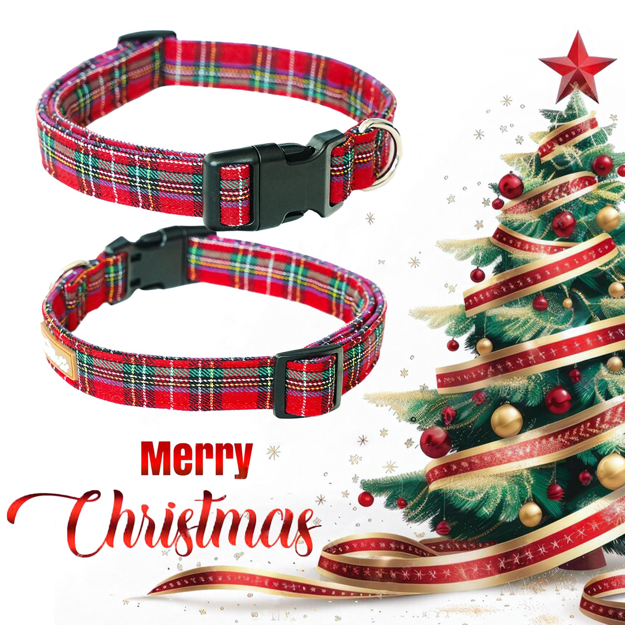 Collar Tunkoo navidad plaid para perro mediano, ajuste suave y seguro.