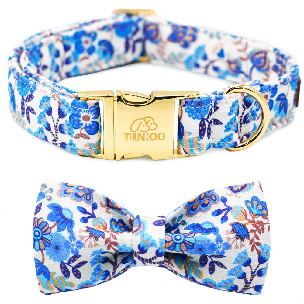 Tunkoo collar para perros con diseño floral azul y lazo, cómodo y duradero para paseos diarios.