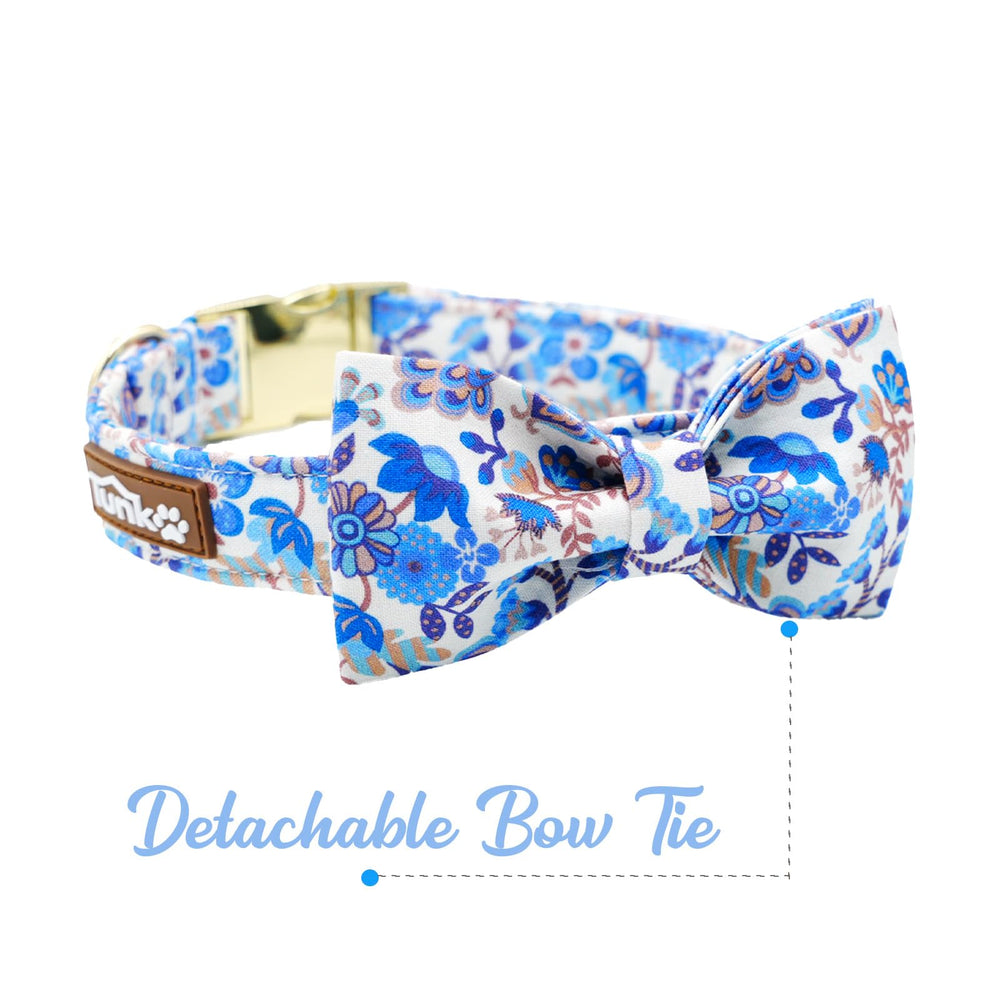 Tunkoo collar con lazo y diseño floral azul, ideal para salidas y eventos.
