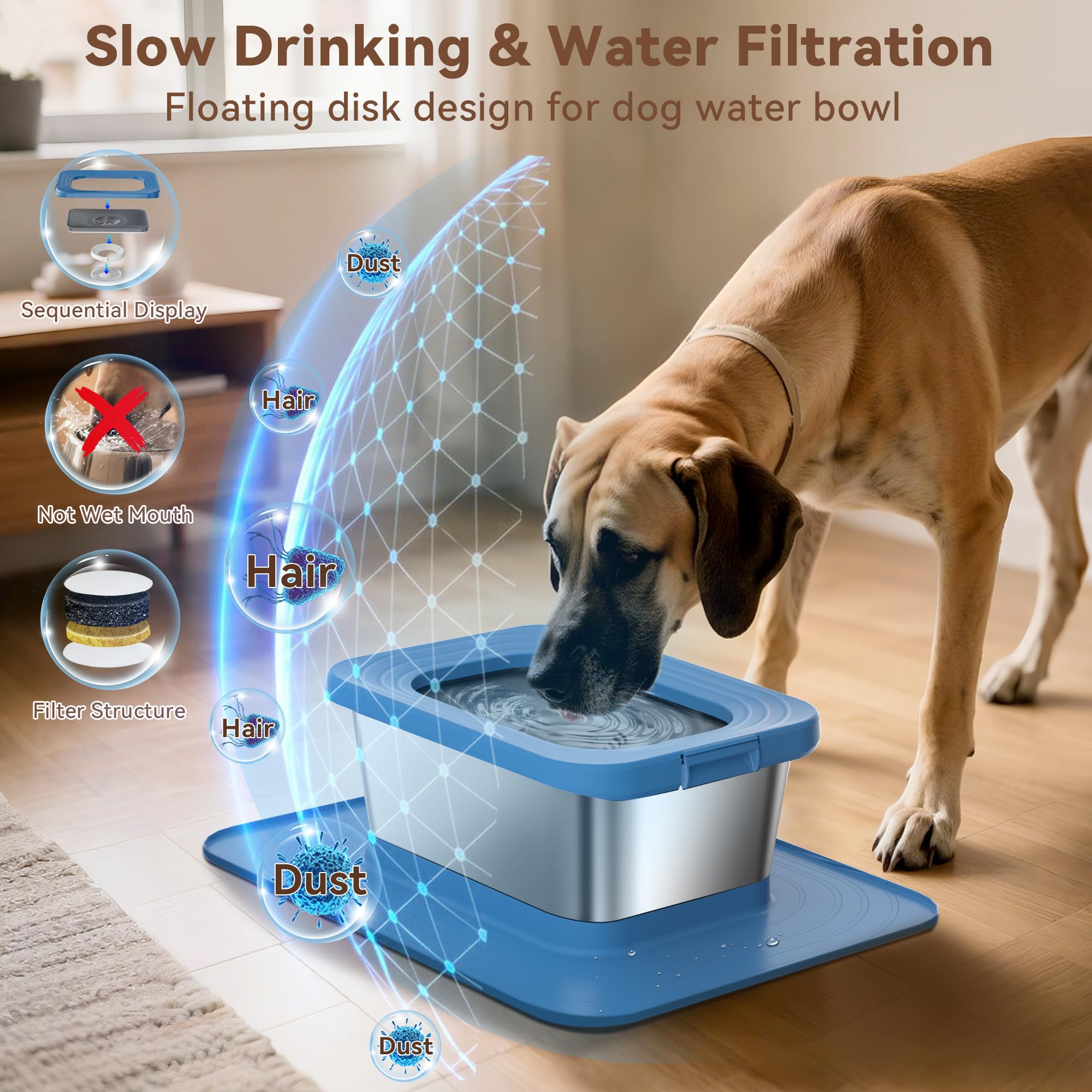 Disco flotante Twinsing en el bebedero, reduce salpicaduras y mantiene el agua fresca.