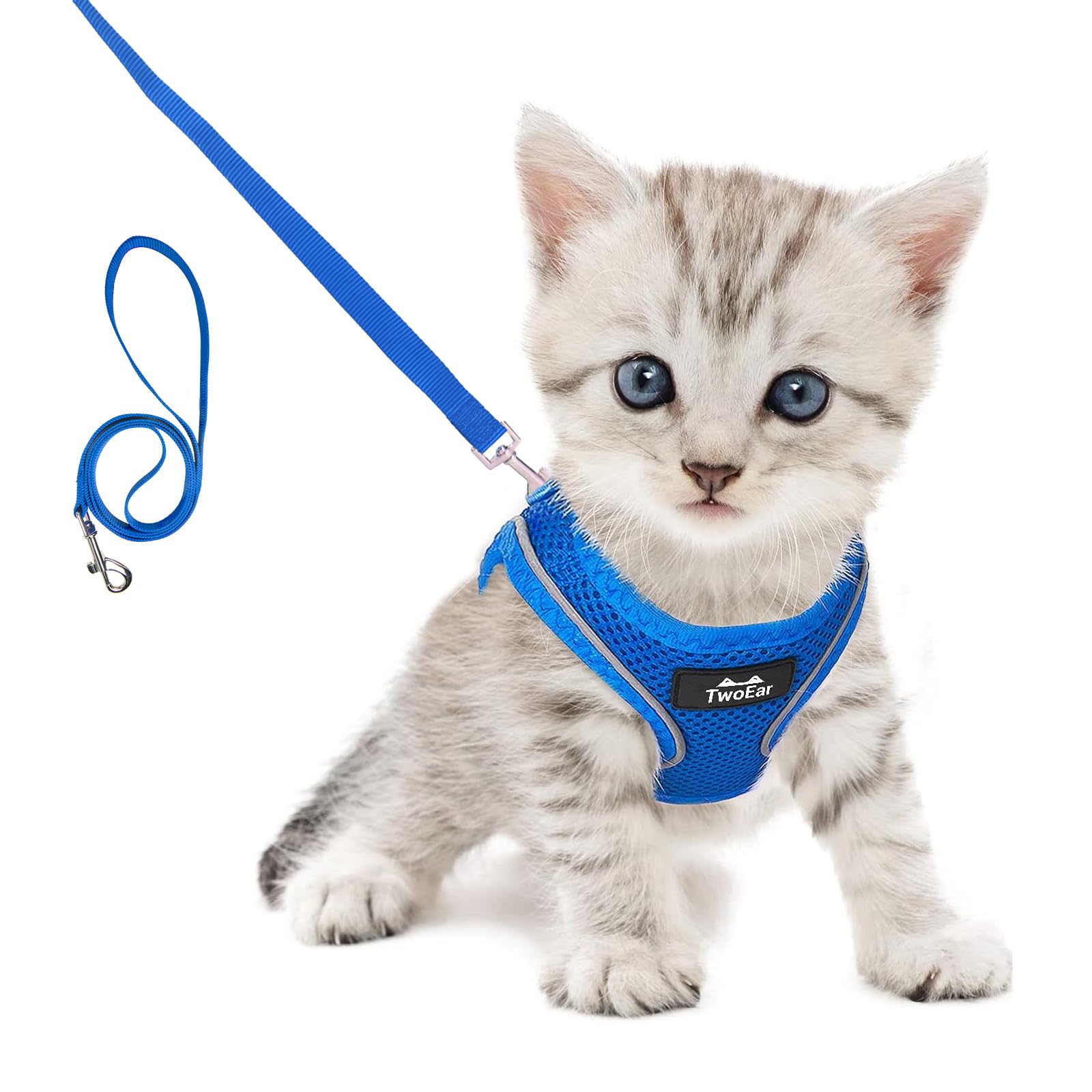 Arnés TwoEar para gato con malla azul, a prueba de escape para paseos.