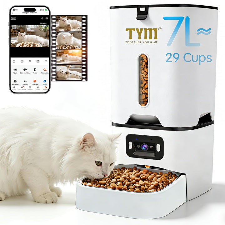 TYM alimentador automático para gato con cámara, vigilancia en tiempo real durante las comidas
