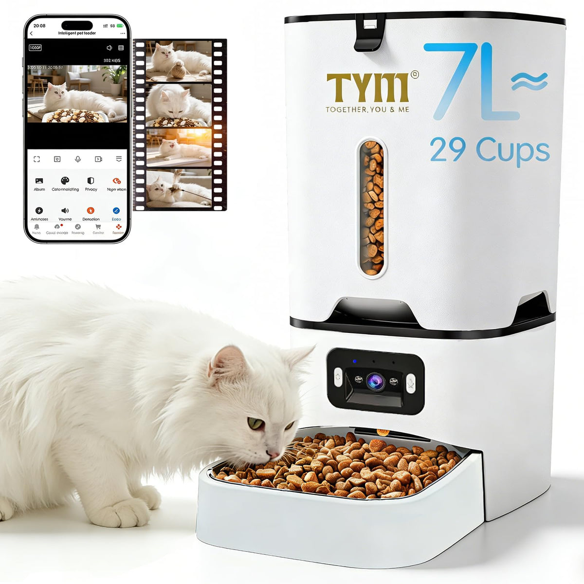 TYM alimentador automático para gato con cámara, vigilancia en tiempo real durante las comidas