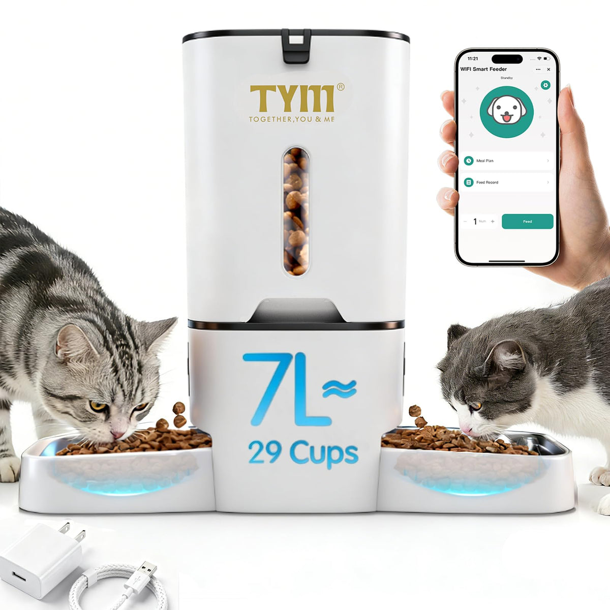 TYM doble comedero automático para dos gatos, ideal para dos mascotas.