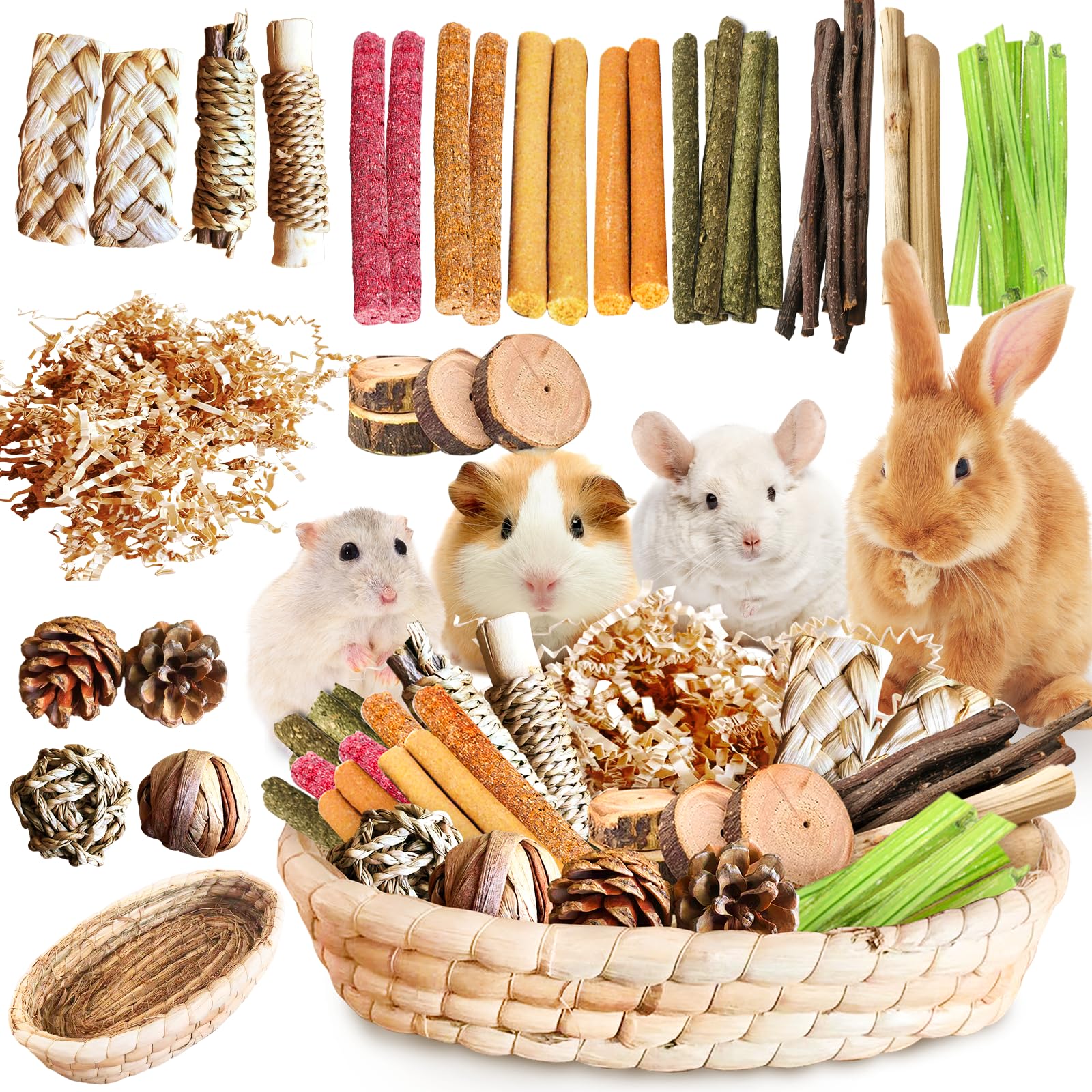 Tyotrbs: conjunto de 39 unidades para conejos, ideal para masticar y enriquecer su juego.