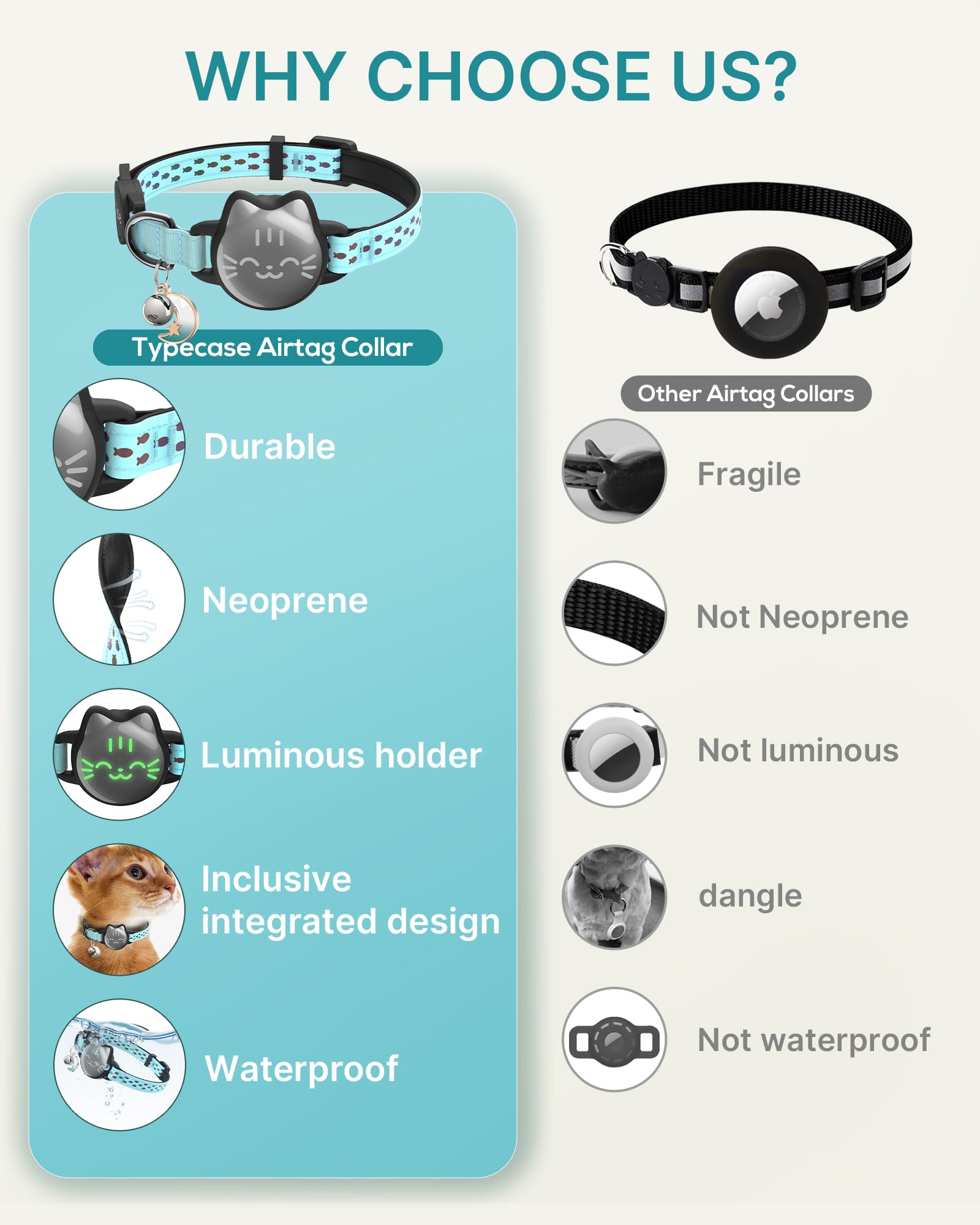typecase cierre rotura segura para collar AirTag, seguro para gatitos curiosos