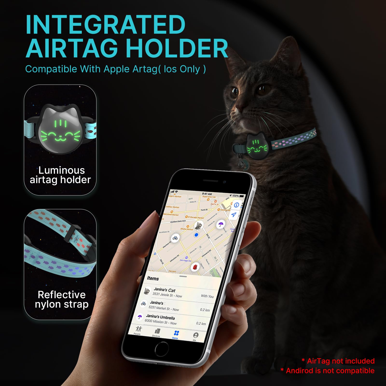 typecase collar AirTag para gatos, diseño sin enganches facilita uso diario