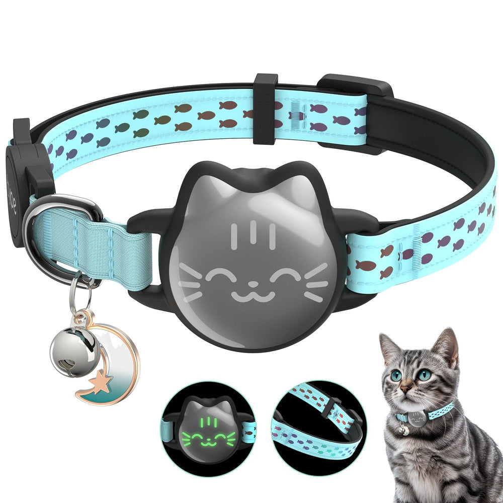 typecase collar AirTag para gatos, patrón pez reflectante nocturno para mayor visibilidad