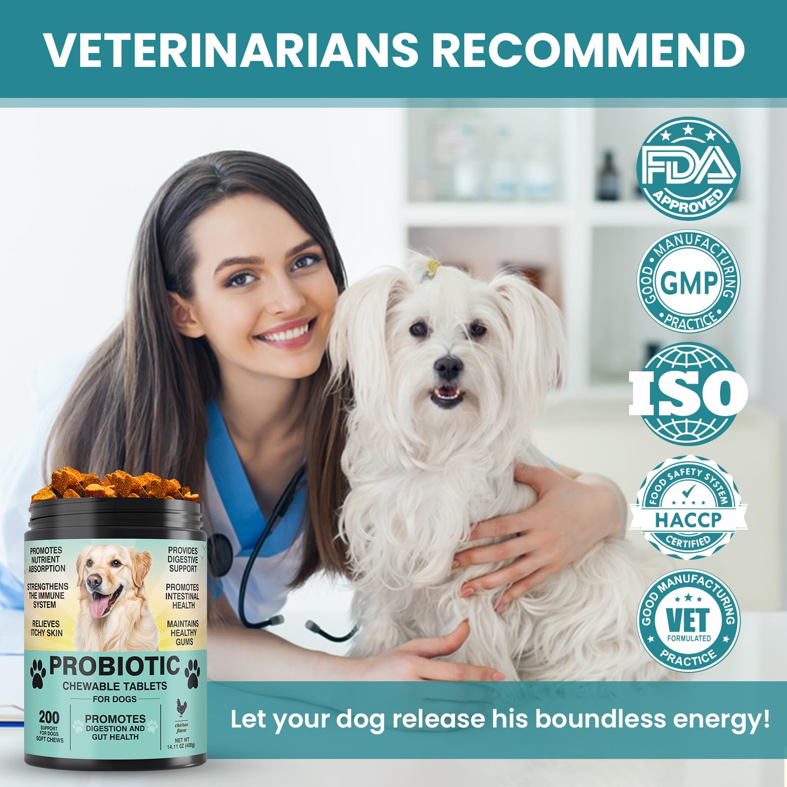 TzzyiC probióticos para perros, inulina y calabaza para la salud intestinal