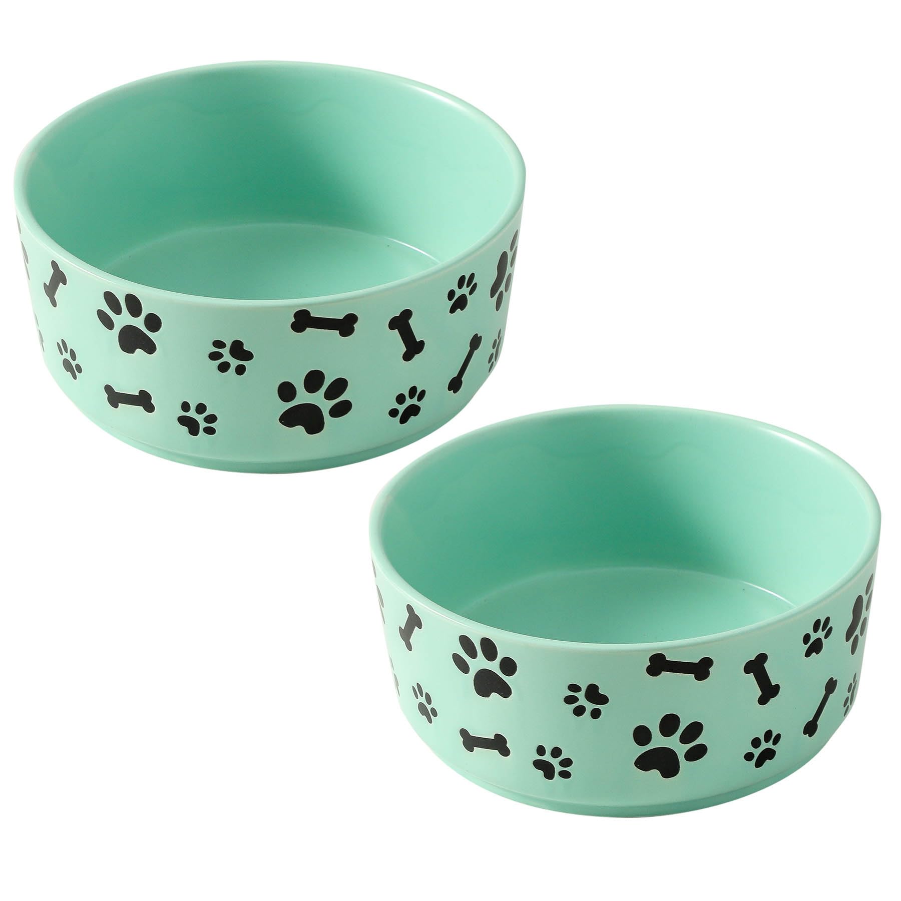 UBEE tazón cerámico doble verde para perros pequeños y medianos, ideal para comida y agua.