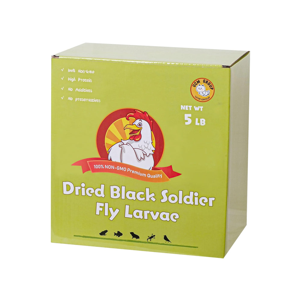 UCM Group larvas mosca negra deshidratadas 5 libras en envase, práctico para aves