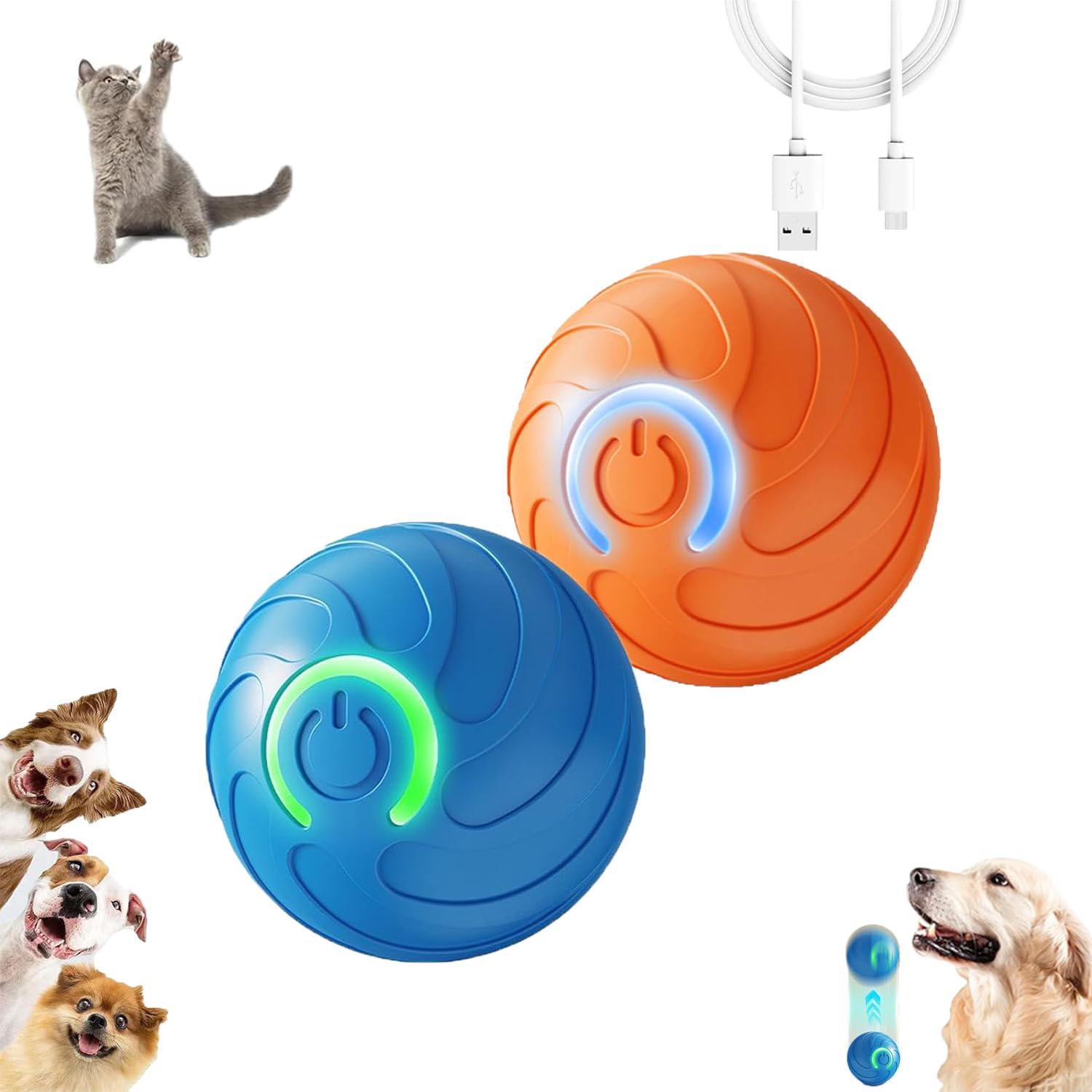 Pelota saltar inteligente de Ugdurwp para perros, colores azul y naranja, juego interactivo y seguro.