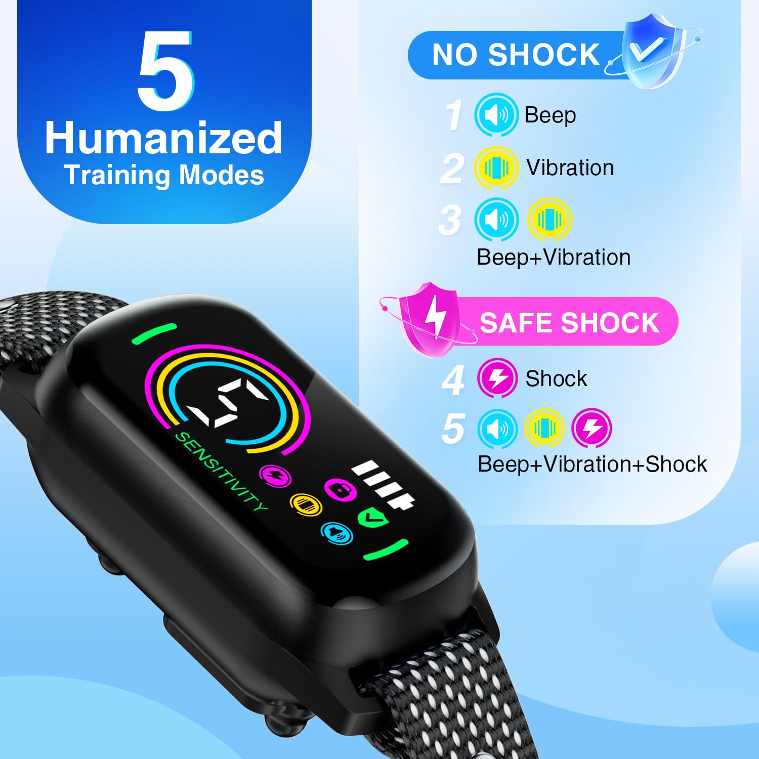 UJYOIIY collar para perros: modos de entrenamiento visibles para un perro más atento.