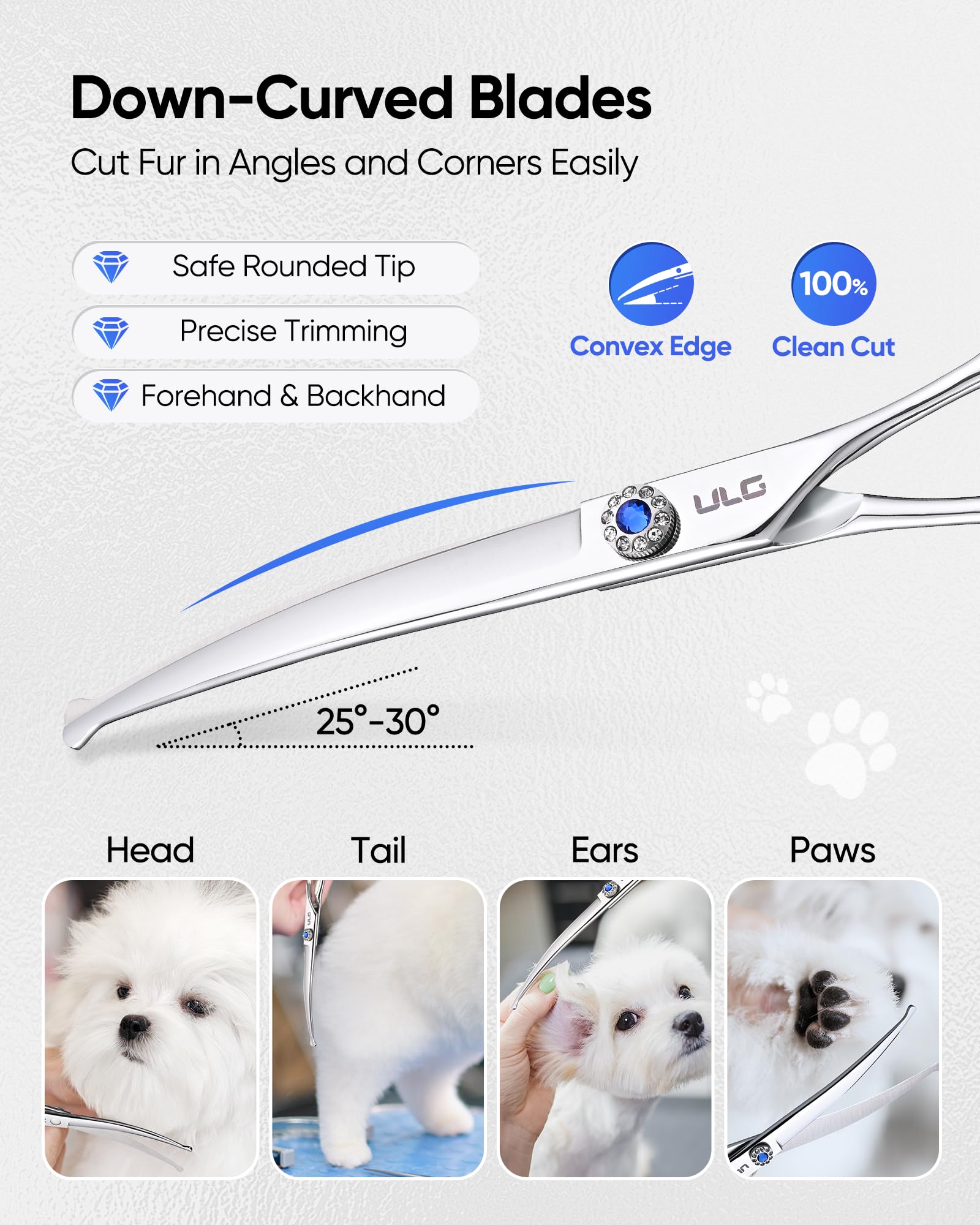 ULG tijeras curvas para perros mango ergonómico que reduce la fatiga