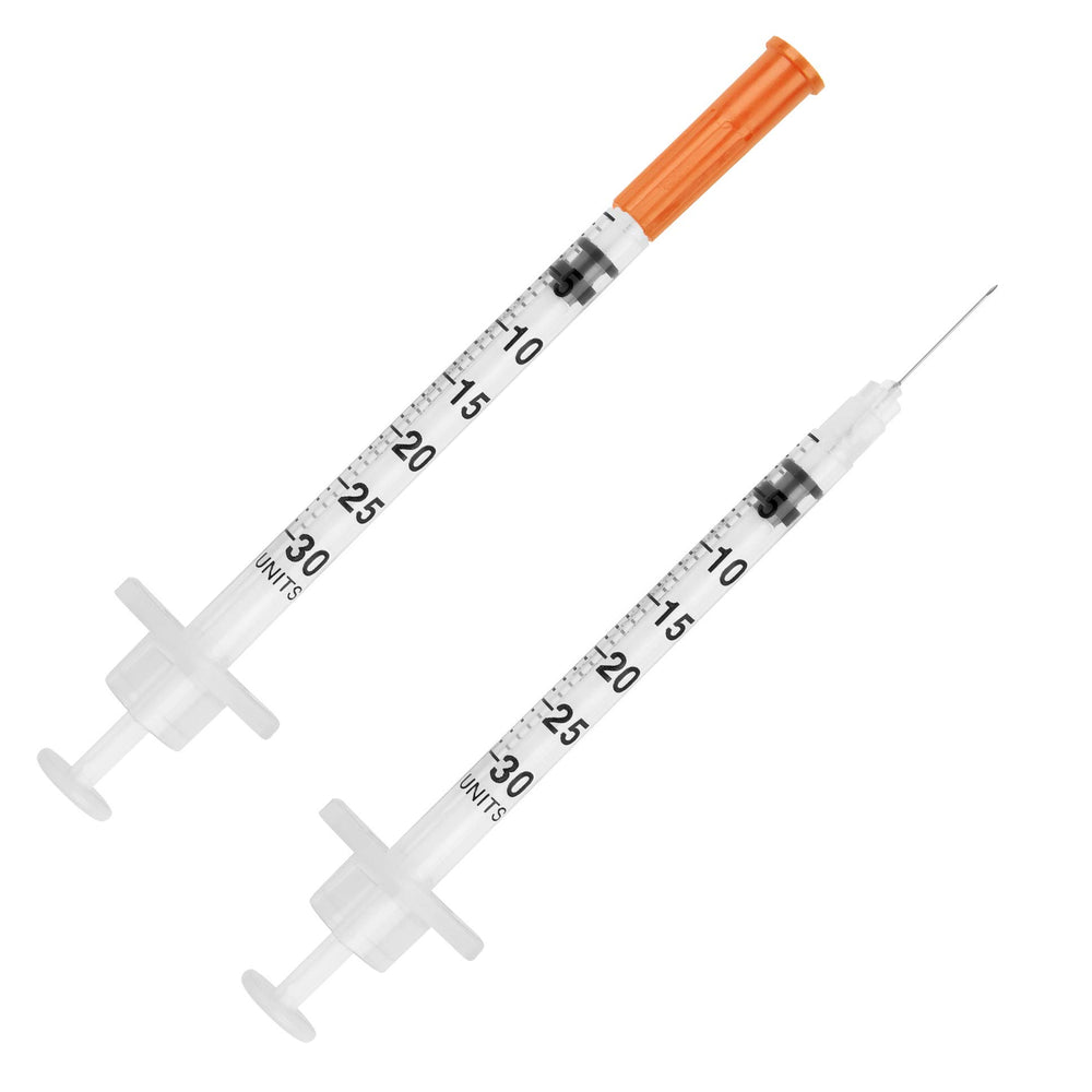 UltiCare VetRx U-100 jeringas con lubricación de silicona para inyecciones suaves.