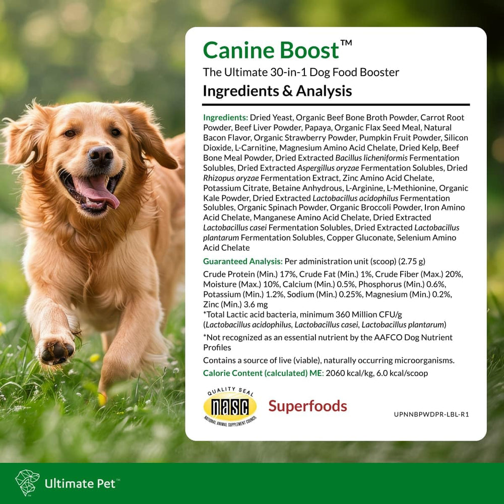 ULTIMATE PET NUTRITION Canine Boost, caldo de hueso orgánico y linaza para nutrición natural
