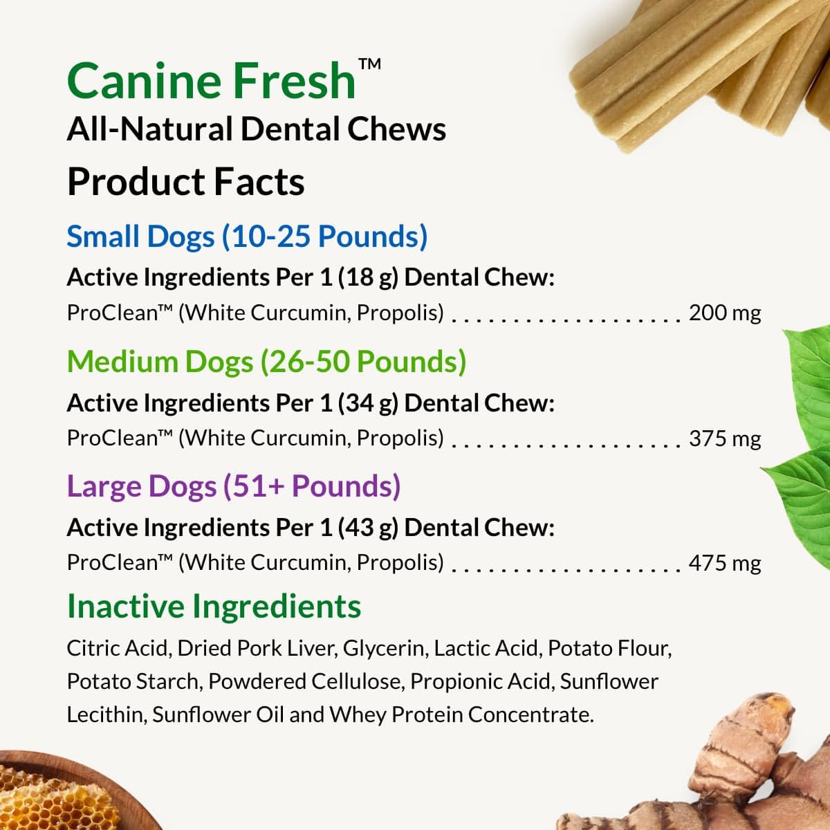 Canine Fresh reduce placa y sarro con Propolis y curcumina blanca.